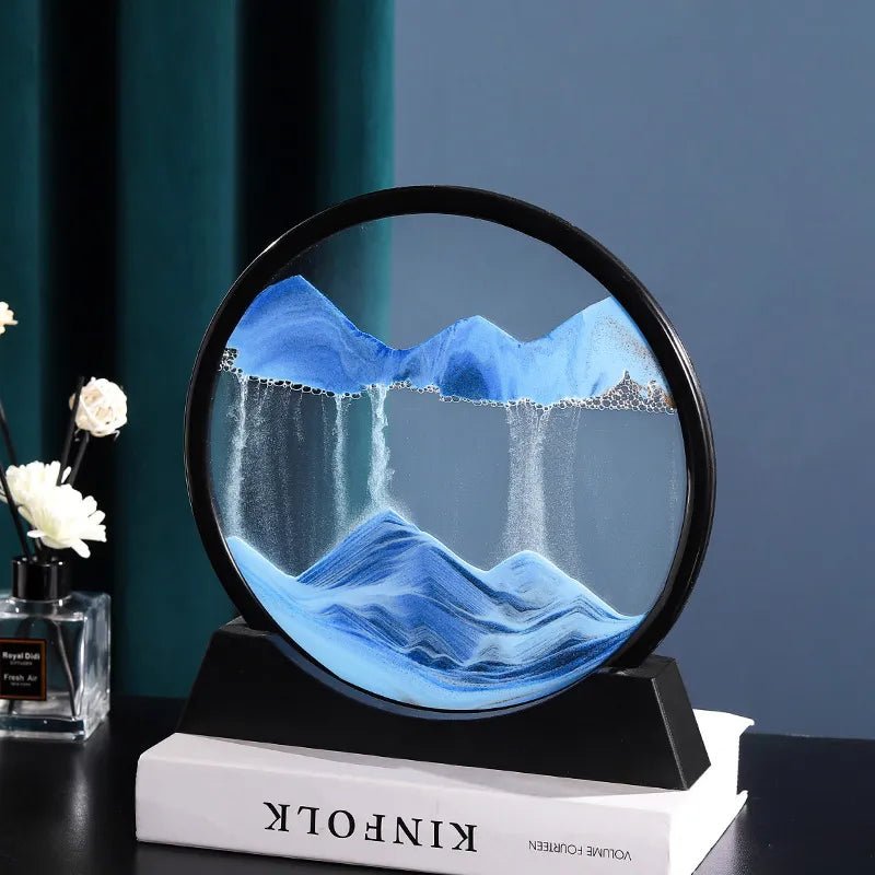 "Oceanic Serenity: 3D Sand Art in Glass Frame" (Black) - Elevated Living