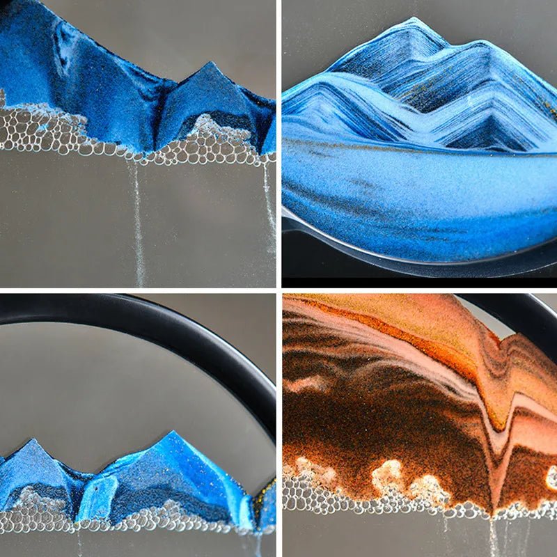 "Oceanic Serenity: 3D Sand Art in Glass Frame" (Black) - Elevated Living