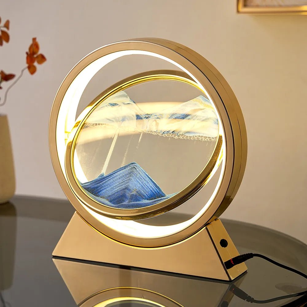 "Ripple Radiance: Moving Sand Art Desk Light" (Gold) - Elevated Living