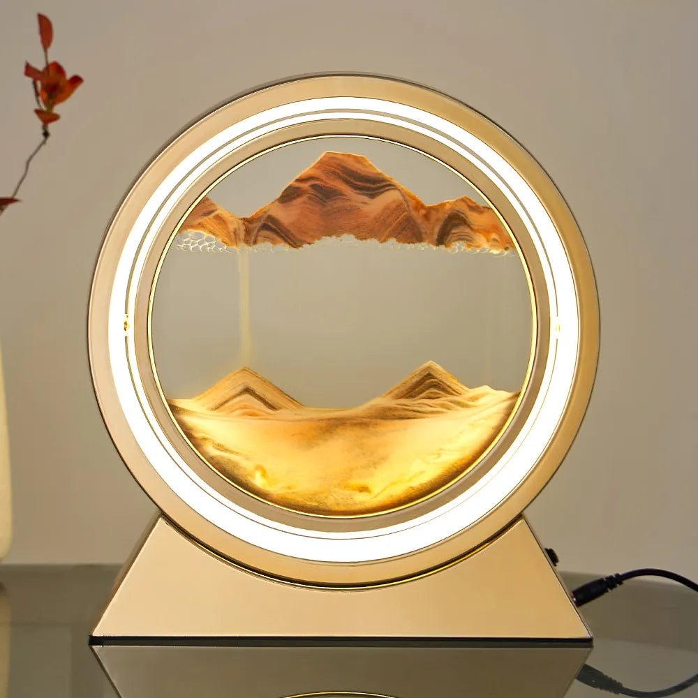 "Ripple Radiance: Moving Sand Art Desk Light" (Gold) - Elevated Living