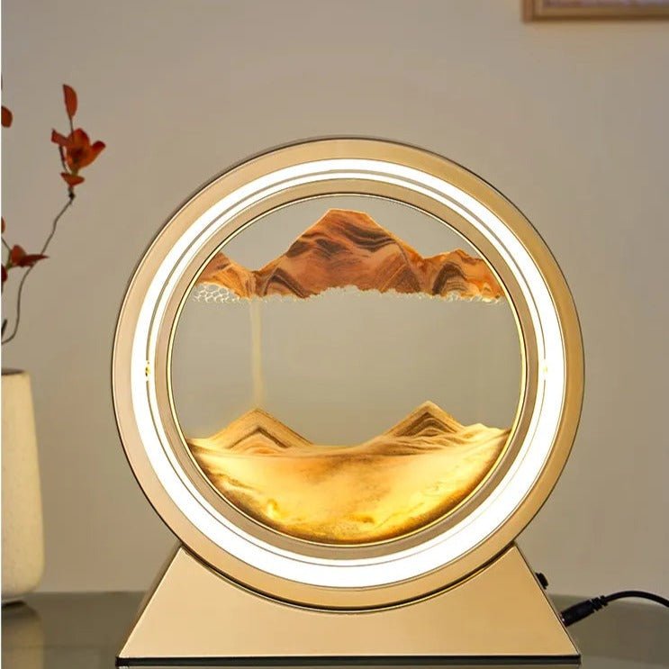 "Ripple Radiance: Moving Sand Art Desk Light" (Gold) - Elevated Living